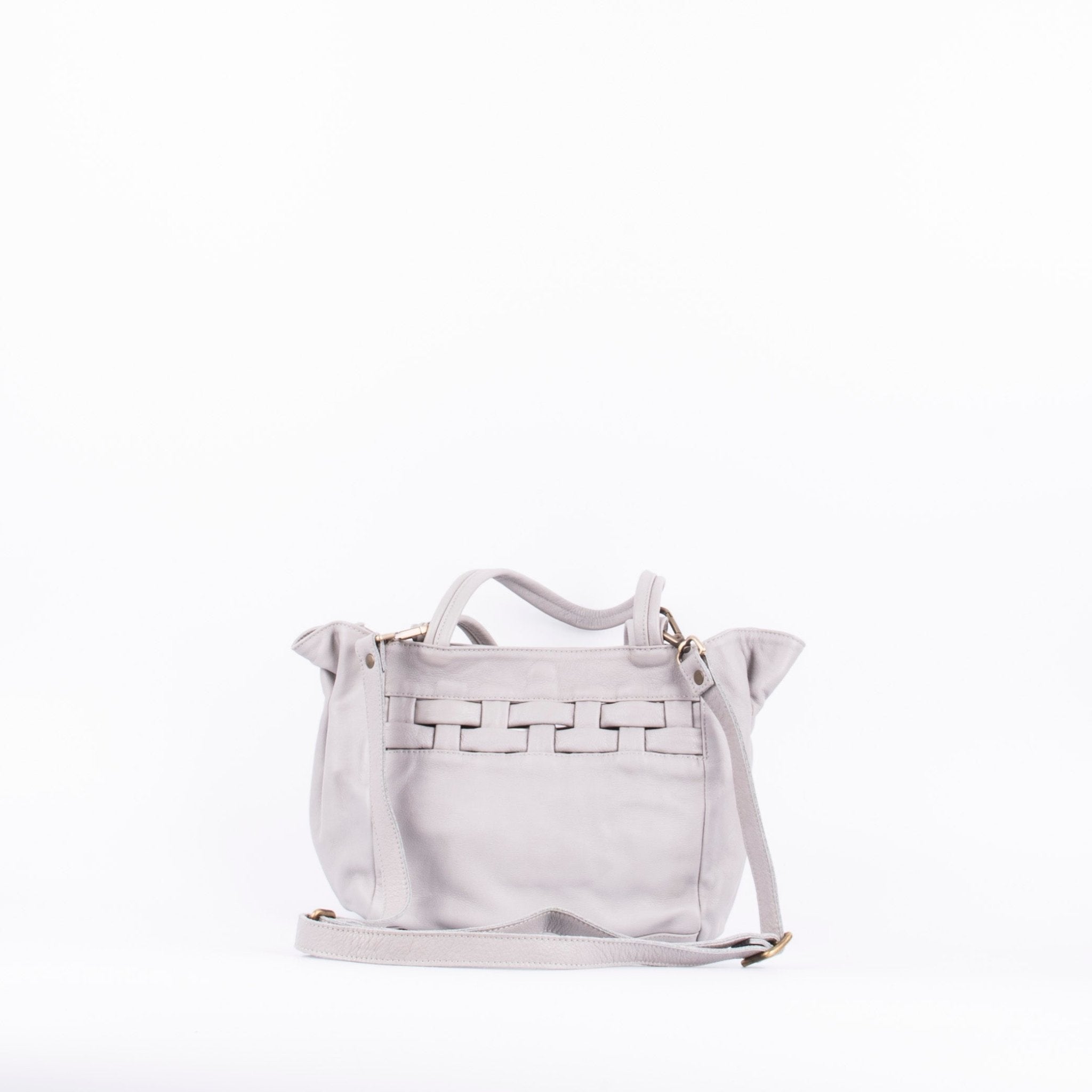 Tzuki mousse nebbia - borsa a tracolla in pelle grigio perla con intreccio - Marta Ray
