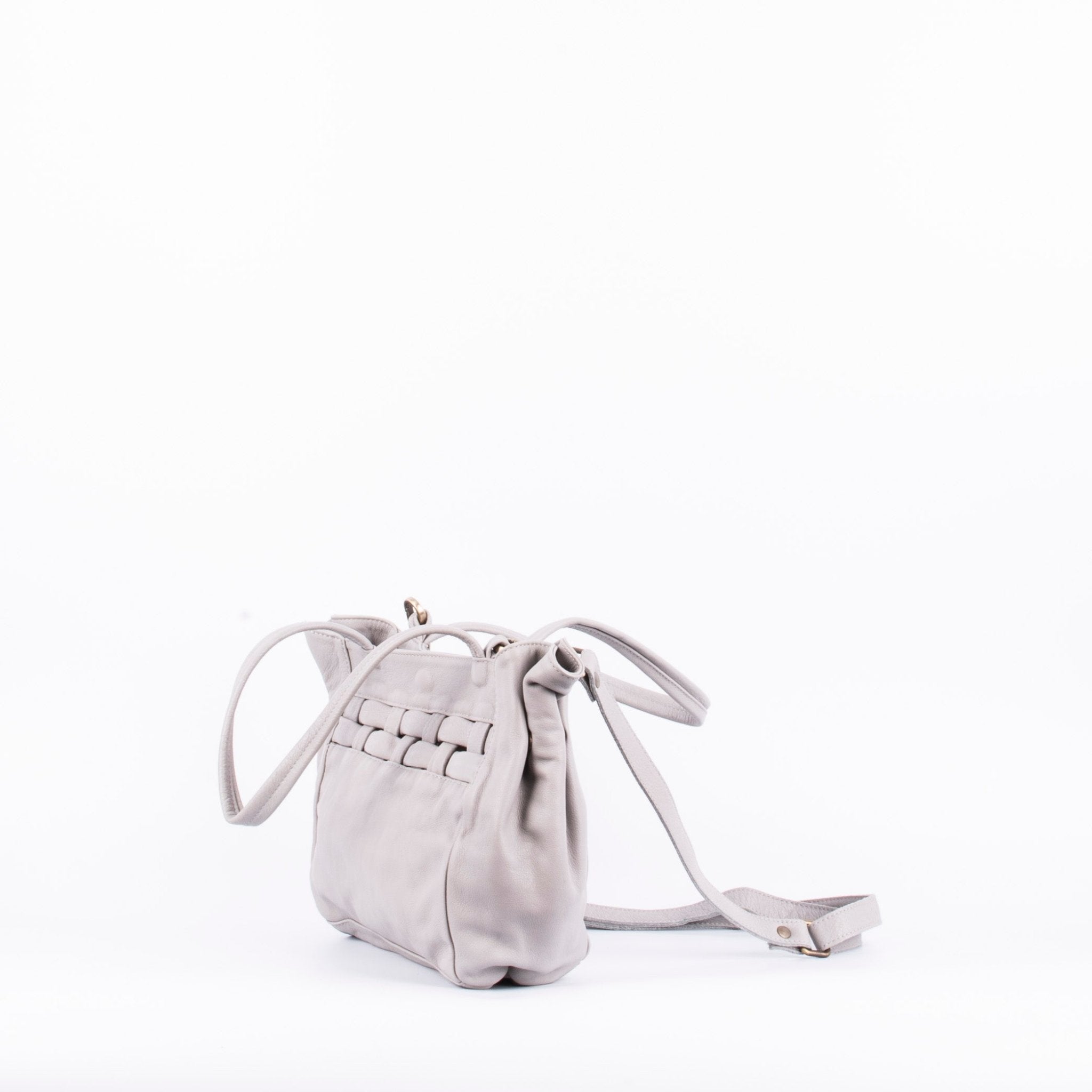 Tzuki mousse nebbia - borsa a tracolla in pelle grigio perla con intreccio - Marta Ray