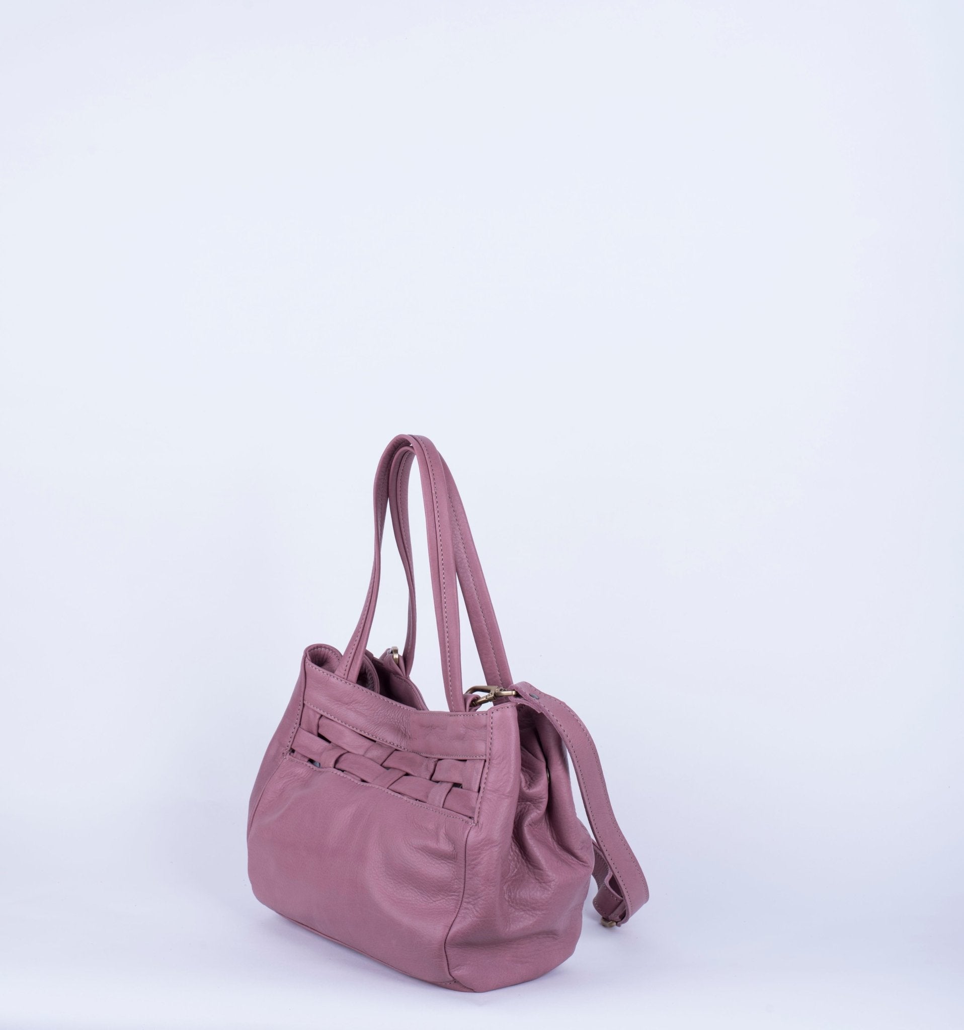 Tzuki mousse panama - borsa a tracolla in pelle con intreccio rosa antico - Marta Ray