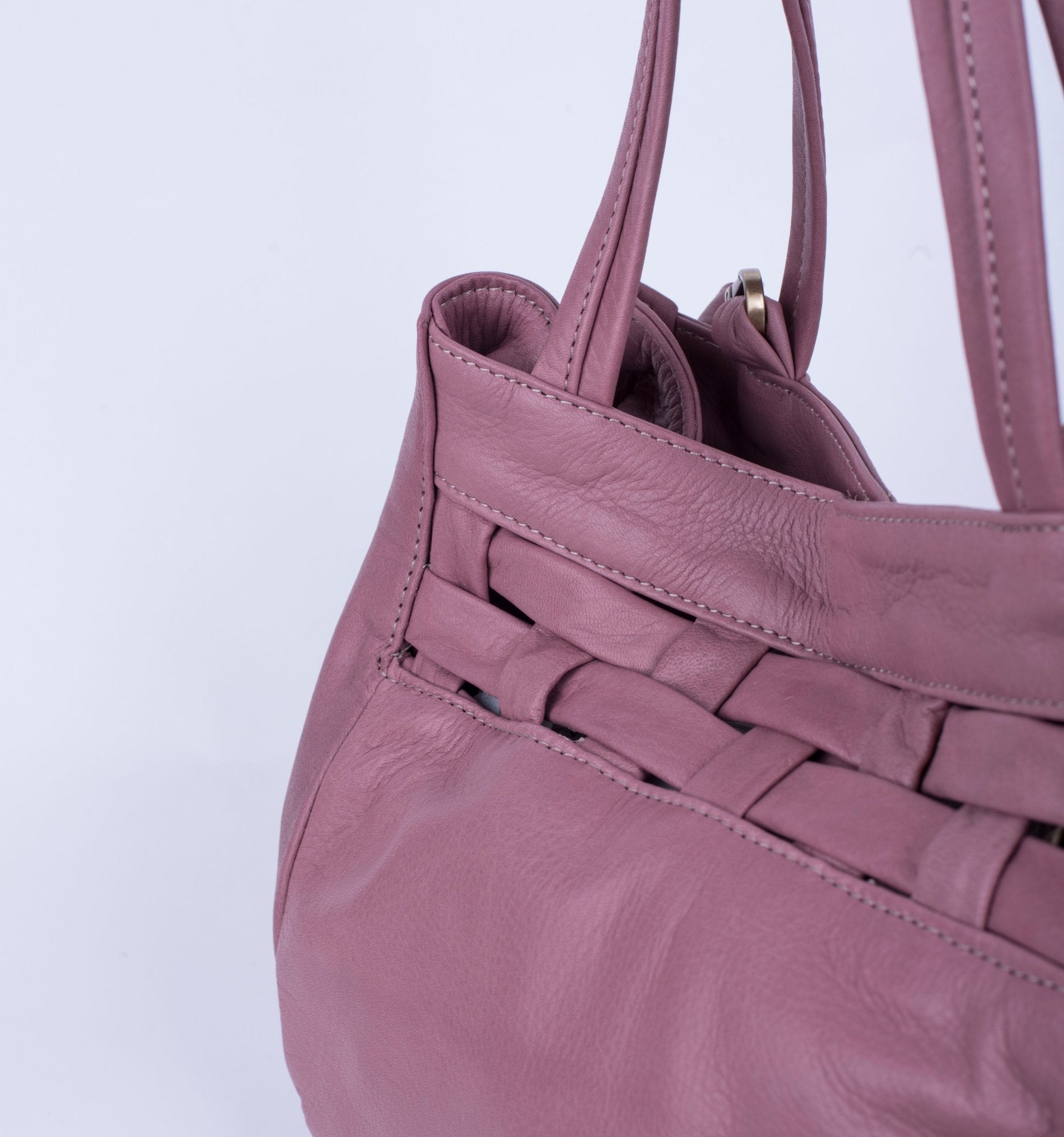 Tzuki mousse panama - borsa a tracolla in pelle con intreccio rosa antico - Marta Ray