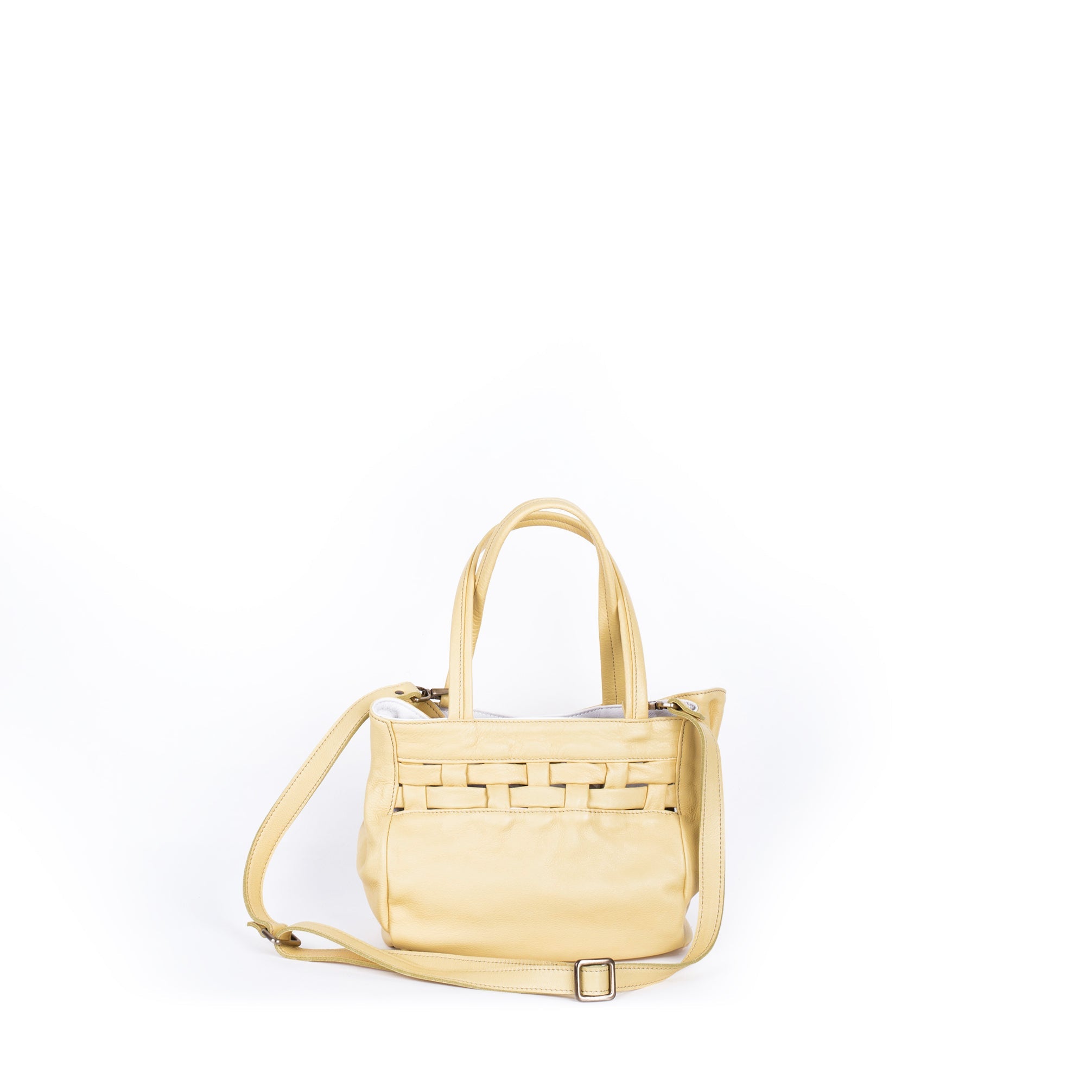 Tzuki multicolor mousse cedro + gesso - borsa a tracolla in pelle con intreccio giallo - Marta Ray