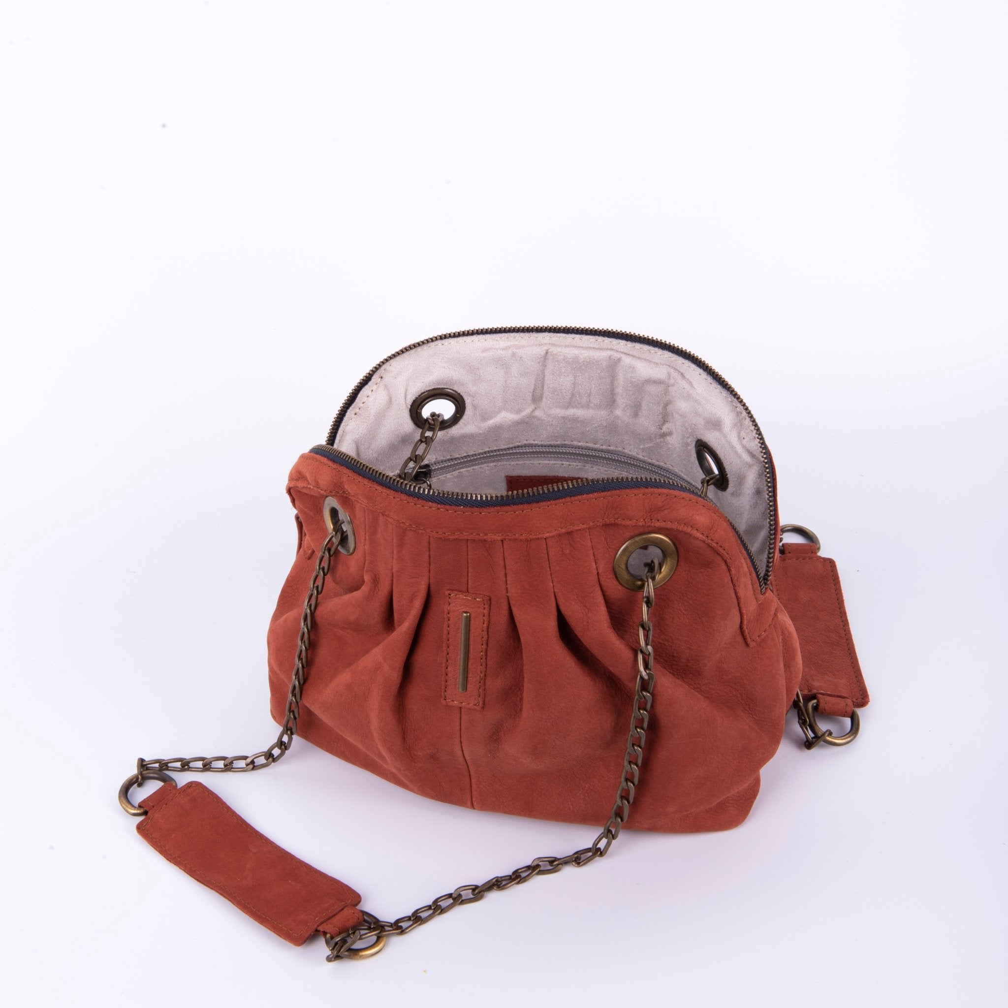 Vicky long beach cuoio inglese - borsa piccola a tracolla in pelle marrone con zip - Marta Ray