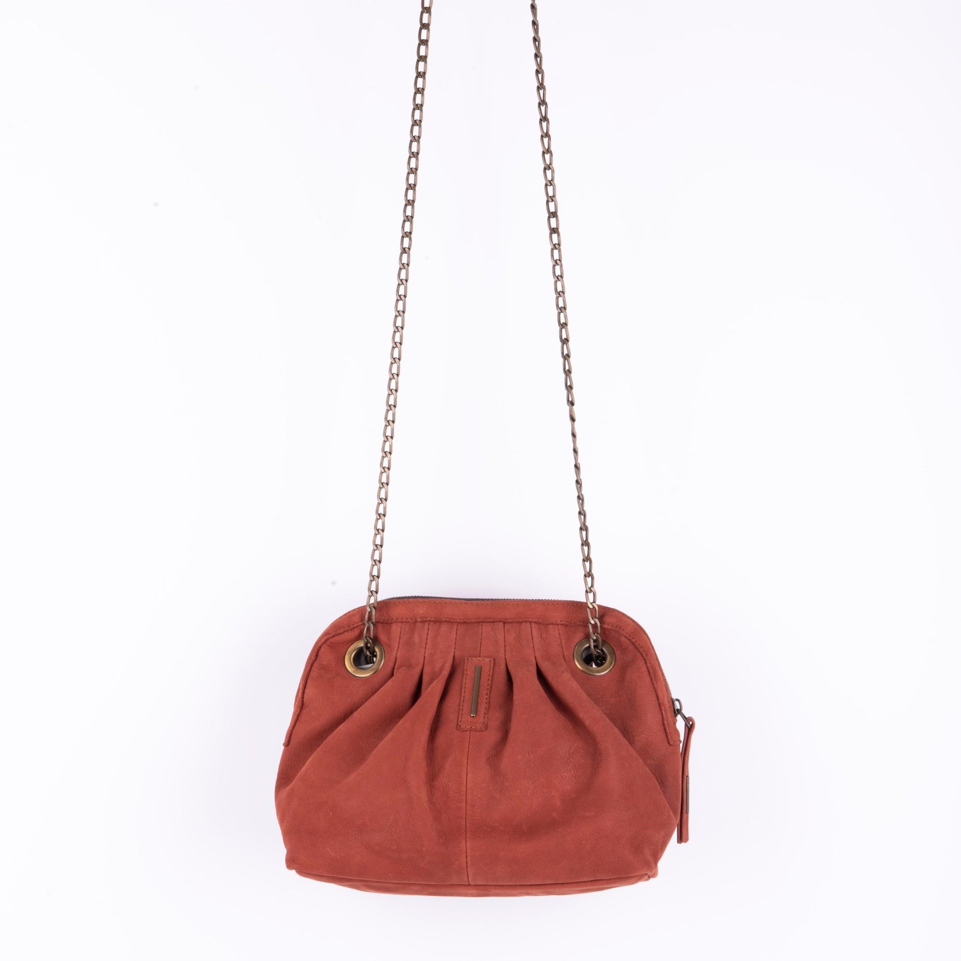 Vicky long beach cuoio inglese - borsa piccola a tracolla in pelle marrone con zip - Marta Ray