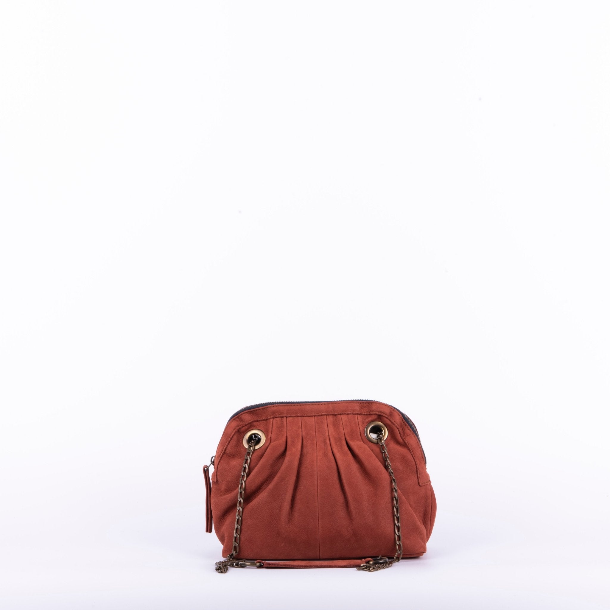 Vicky long beach cuoio inglese - borsa piccola a tracolla in pelle marrone con zip - Marta Ray