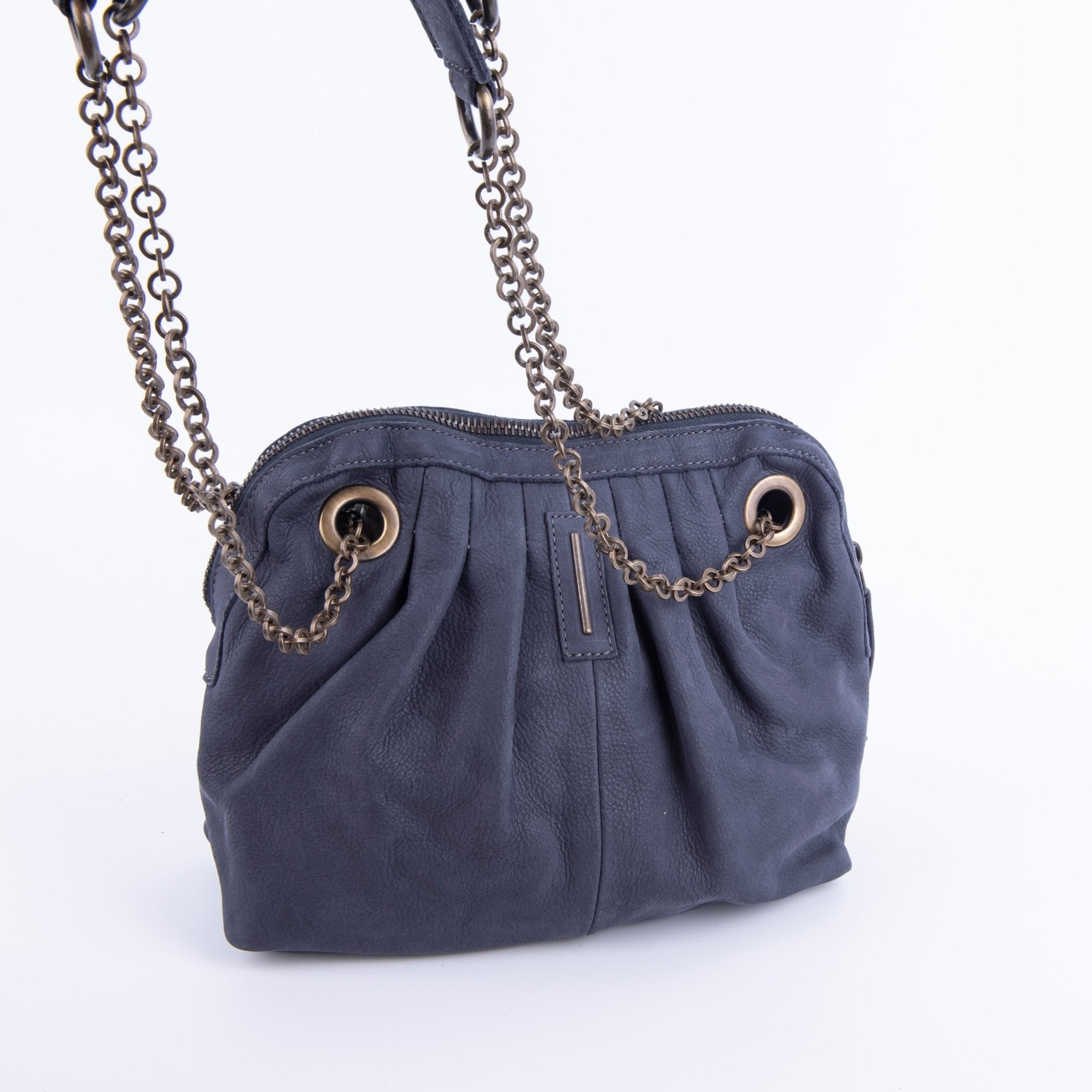 Vicky long beach navy - borsa piccola a tracolla in pelle blu con zip - Marta Ray