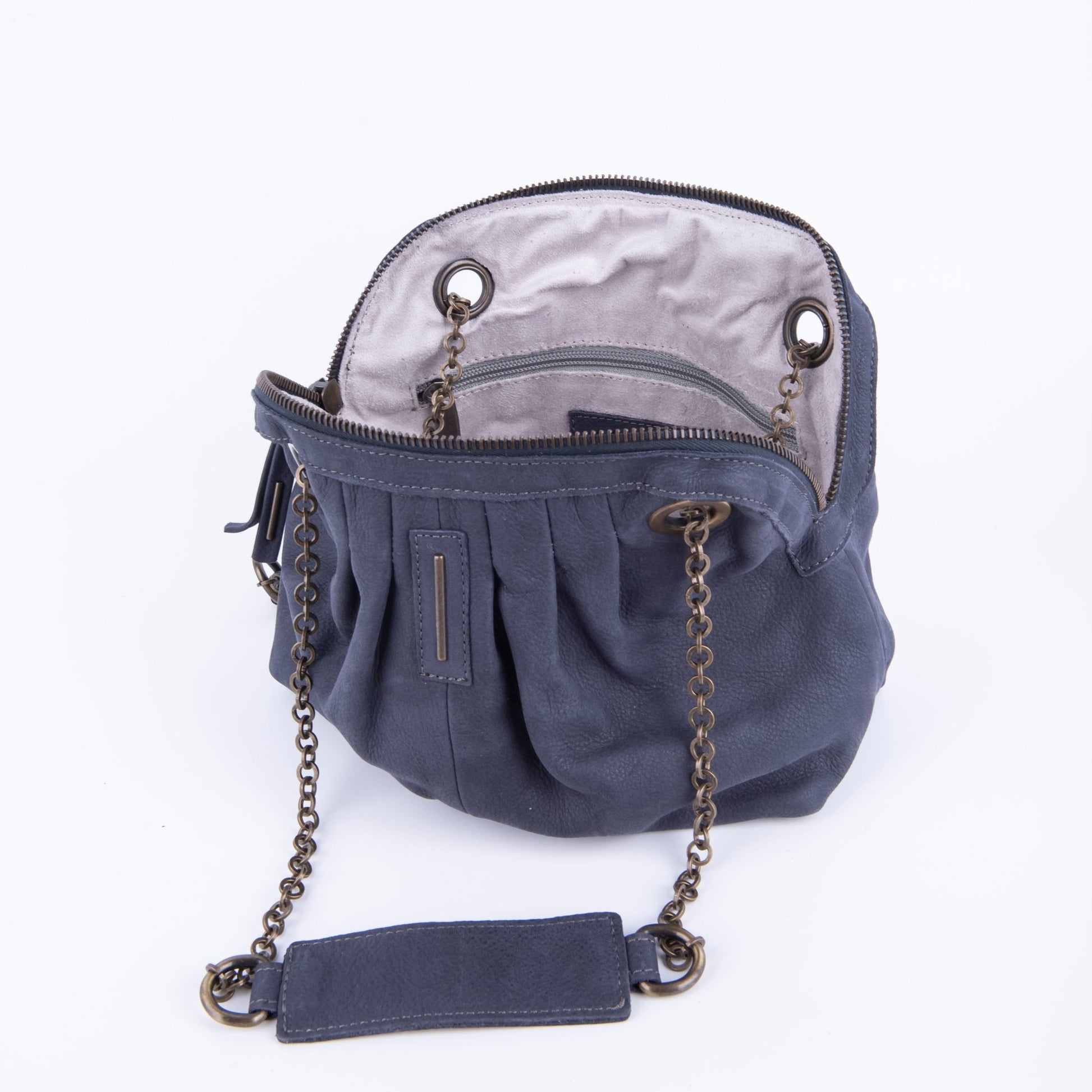 Vicky long beach navy - borsa piccola a tracolla in pelle blu con zip - Marta Ray