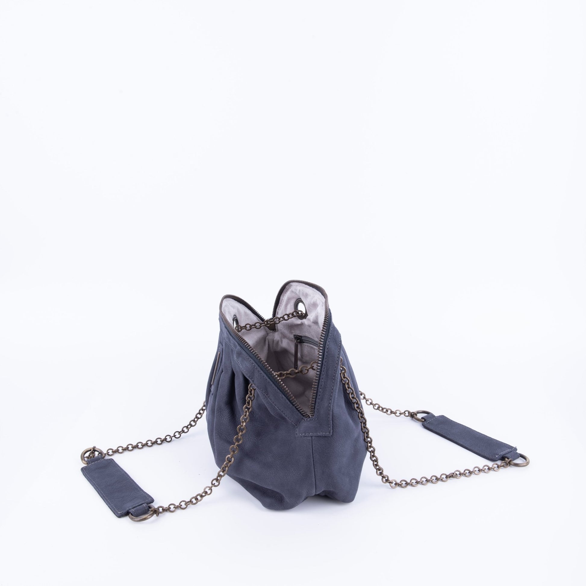 Vicky long beach navy - borsa piccola a tracolla in pelle blu con zip - Marta Ray
