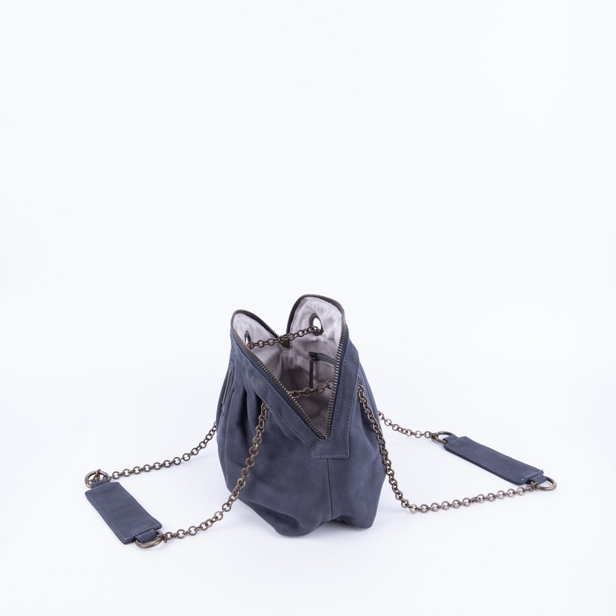 Vicky long beach navy - borsa piccola a tracolla in pelle blu con zip - Marta Ray