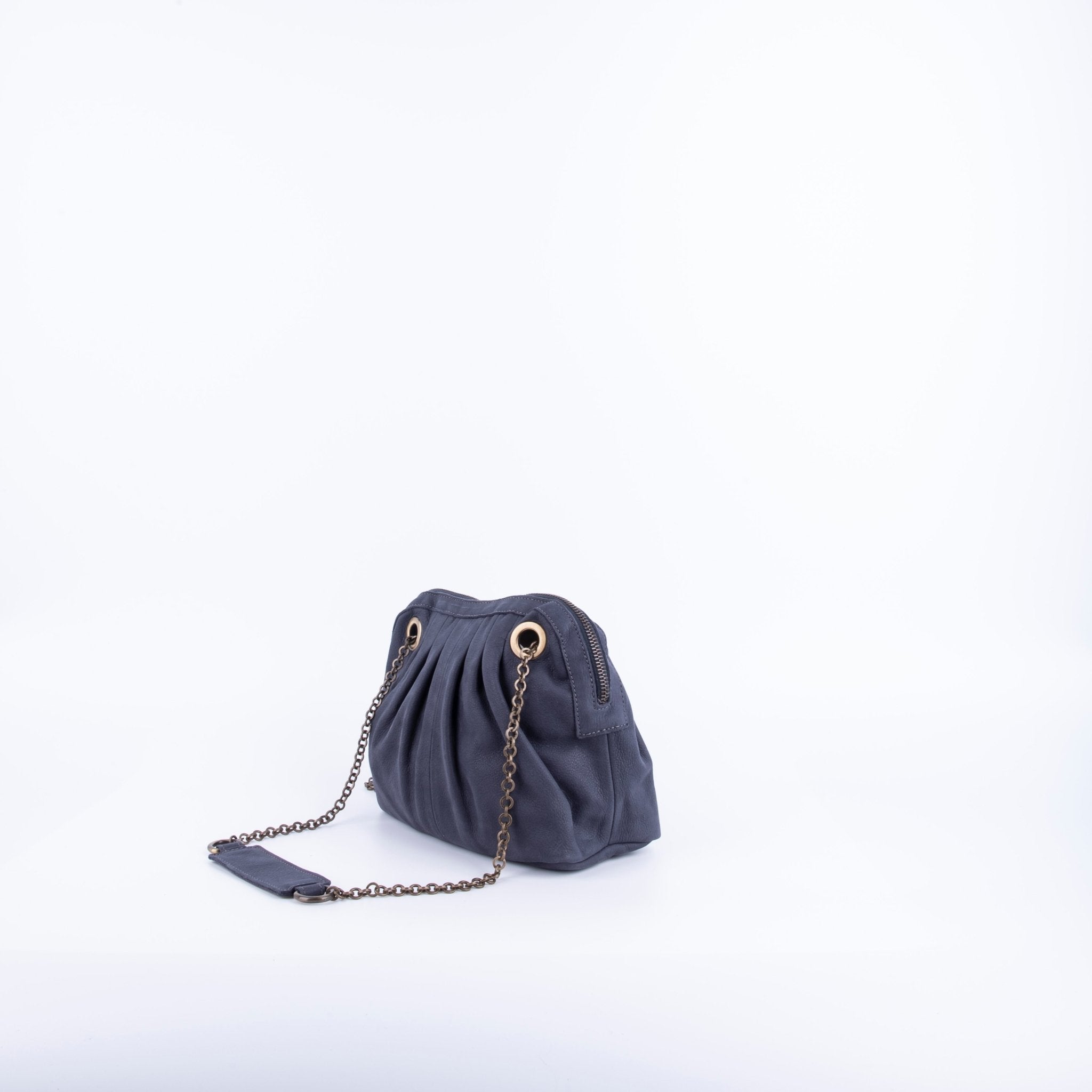 Vicky long beach navy - borsa piccola a tracolla in pelle blu con zip - Marta Ray