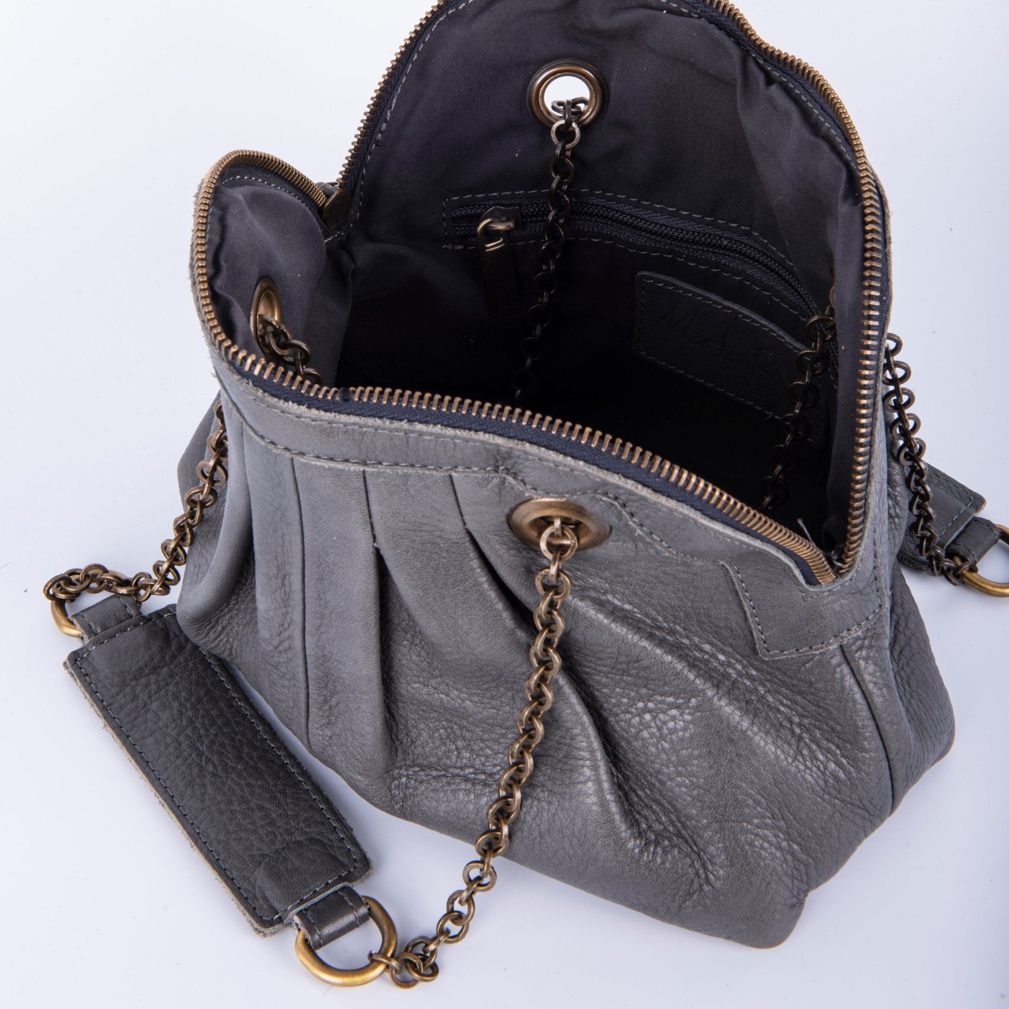 Vicky mousse antracite - borsa piccola a tracolla in pelle grigia con zip - Marta Ray