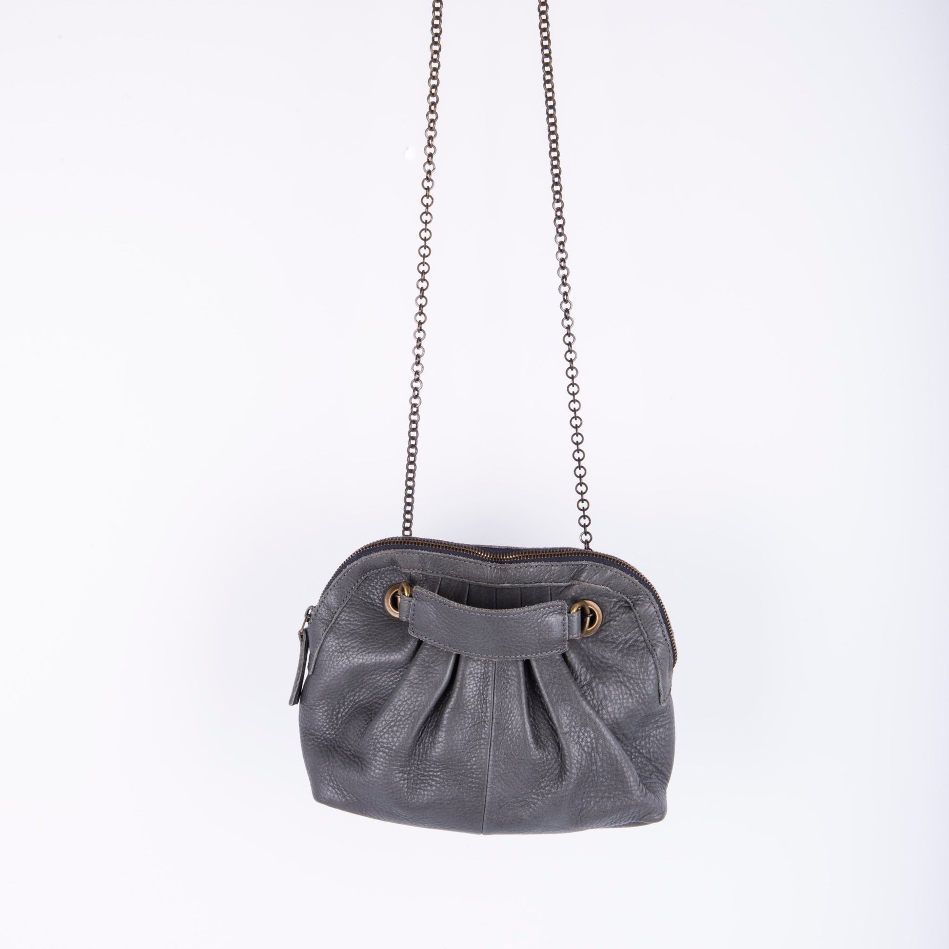 Vicky mousse antracite - borsa piccola a tracolla in pelle grigia con zip - Marta Ray