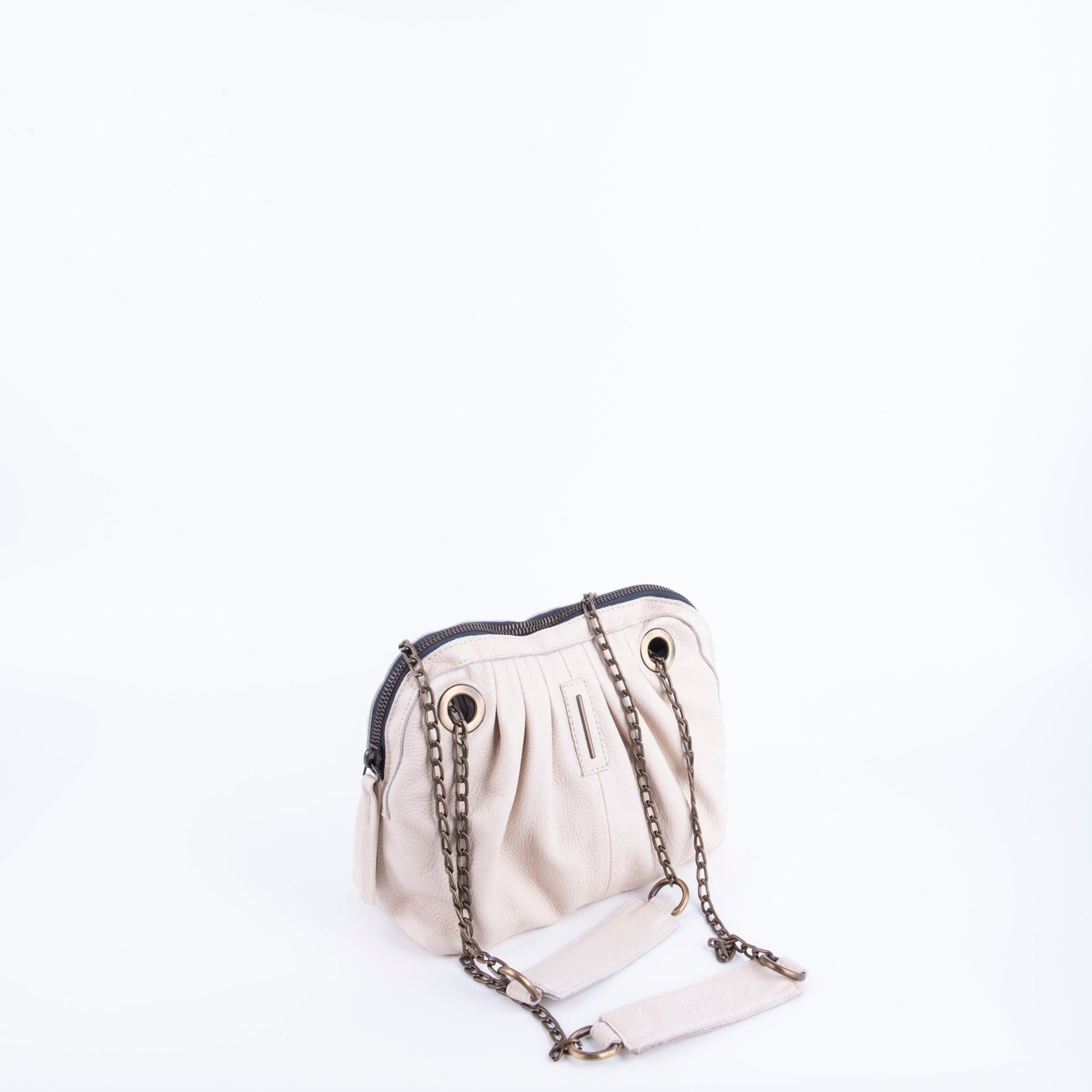 Vicky mousse latte macchiato - borsa piccola a tracolla in pelle bianca con zip - Marta Ray