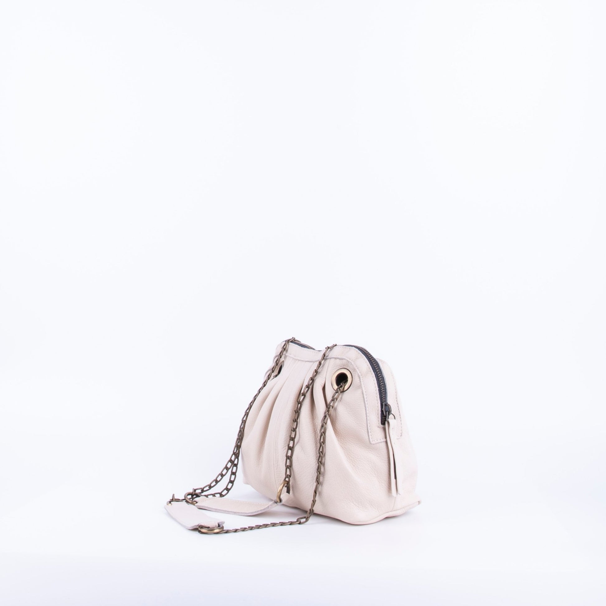 Vicky mousse latte macchiato - borsa piccola a tracolla in pelle bianca con zip - Marta Ray