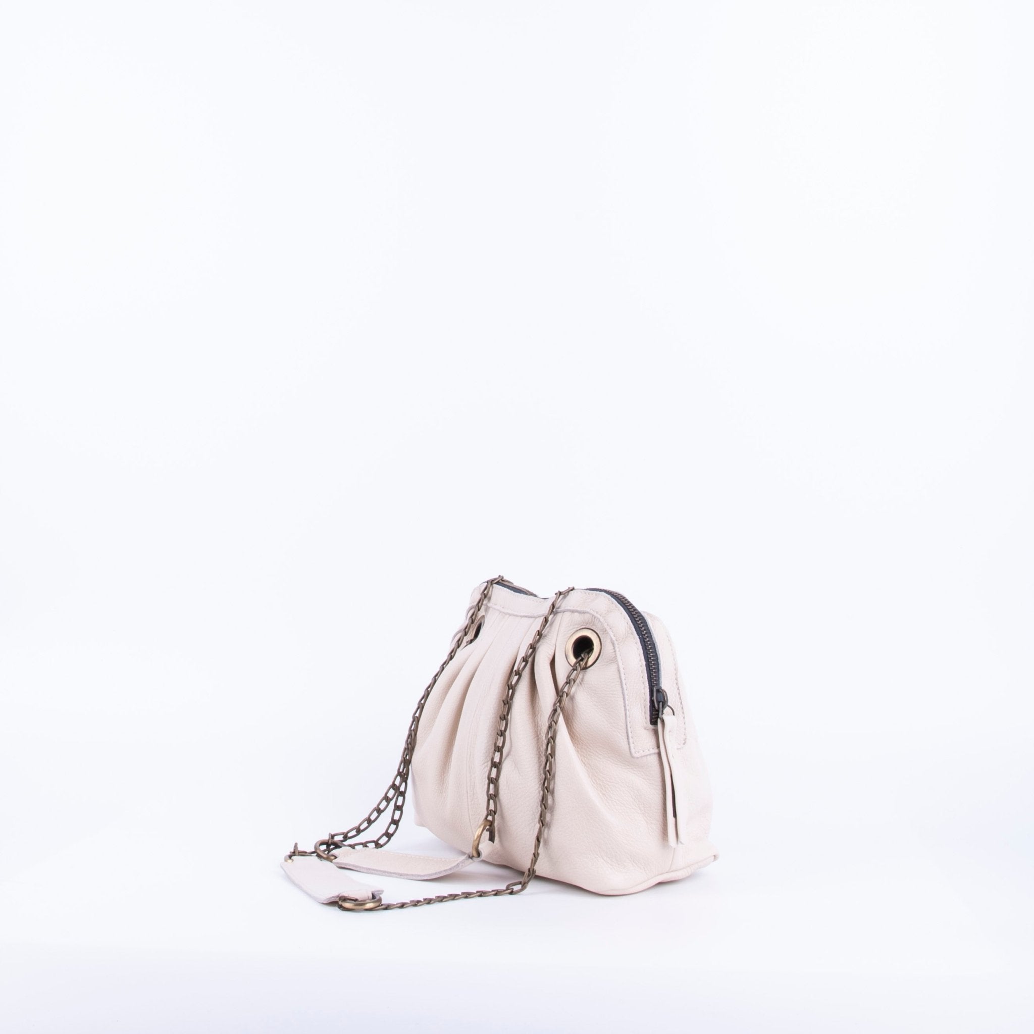 Vicky mousse latte macchiato - borsa piccola a tracolla in pelle bianca con zip - Marta Ray