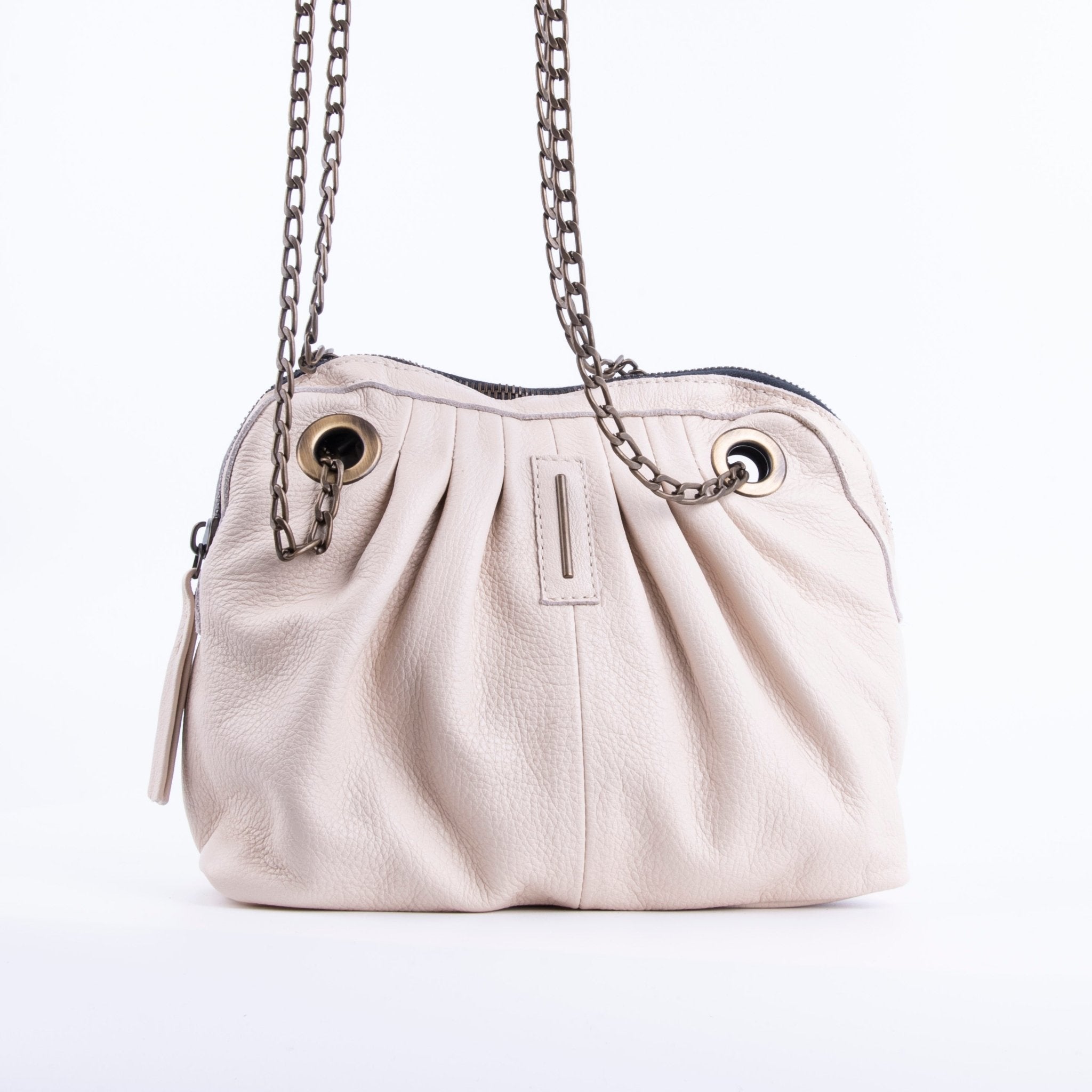 Vicky mousse latte macchiato - borsa piccola a tracolla in pelle bianca con zip - Marta Ray