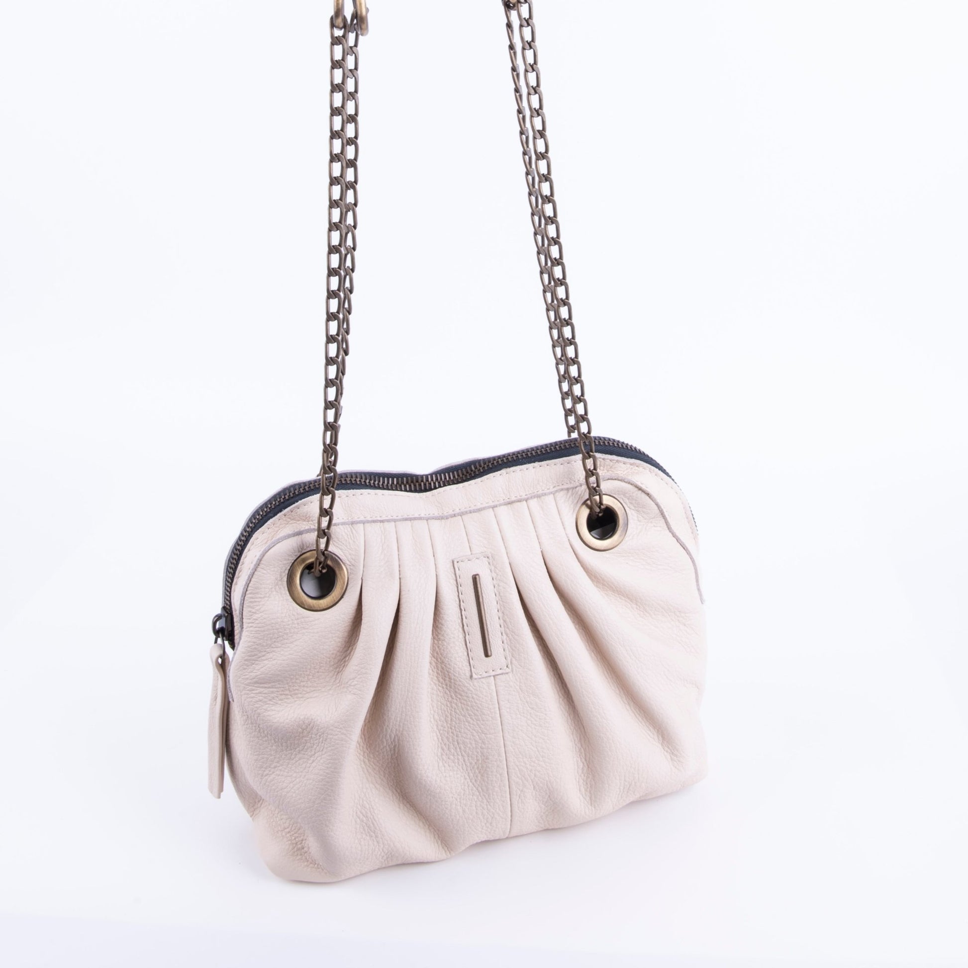 Vicky mousse latte macchiato - borsa piccola a tracolla in pelle bianca con zip - Marta Ray