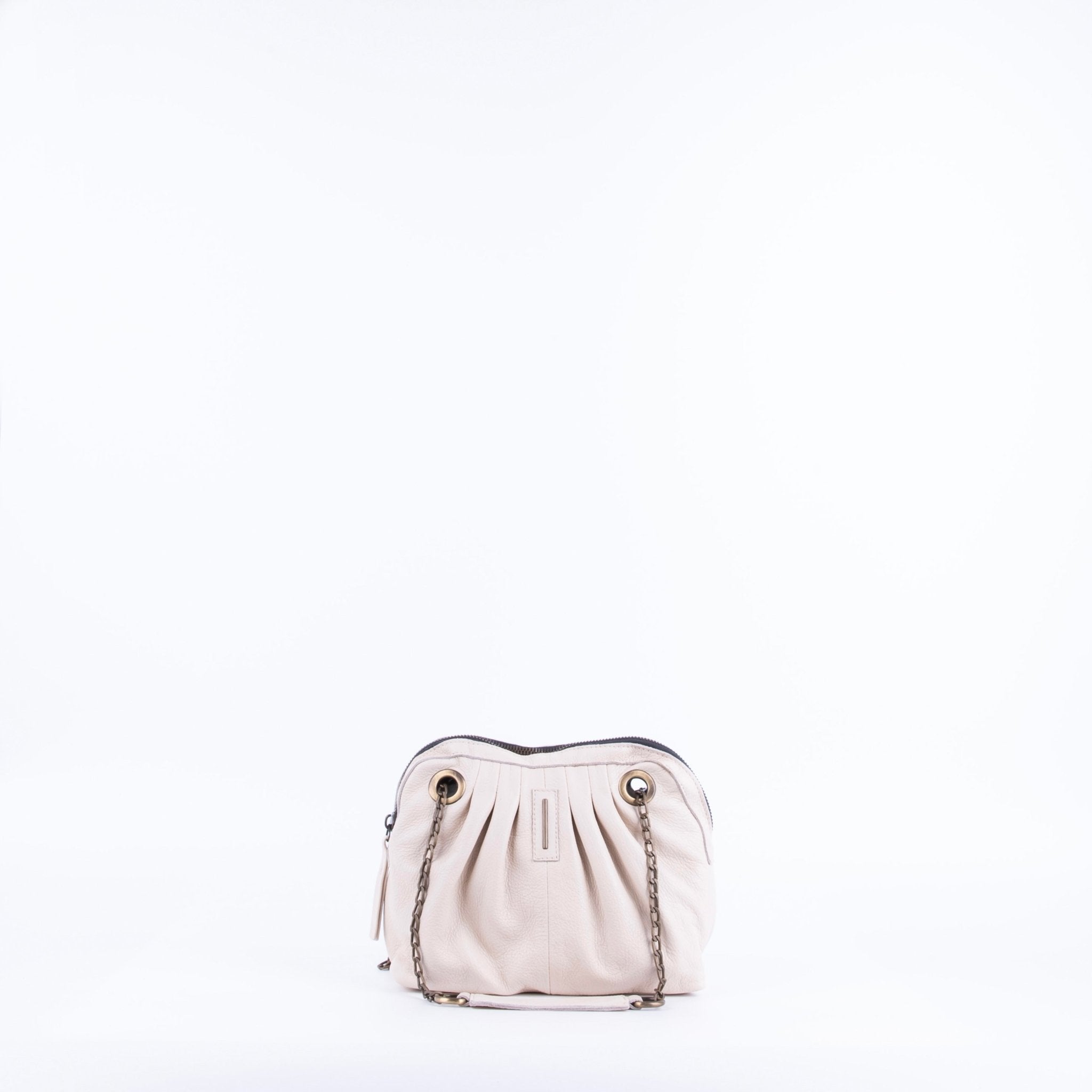 Vicky mousse latte macchiato - borsa piccola a tracolla in pelle bianca con zip - Marta Ray