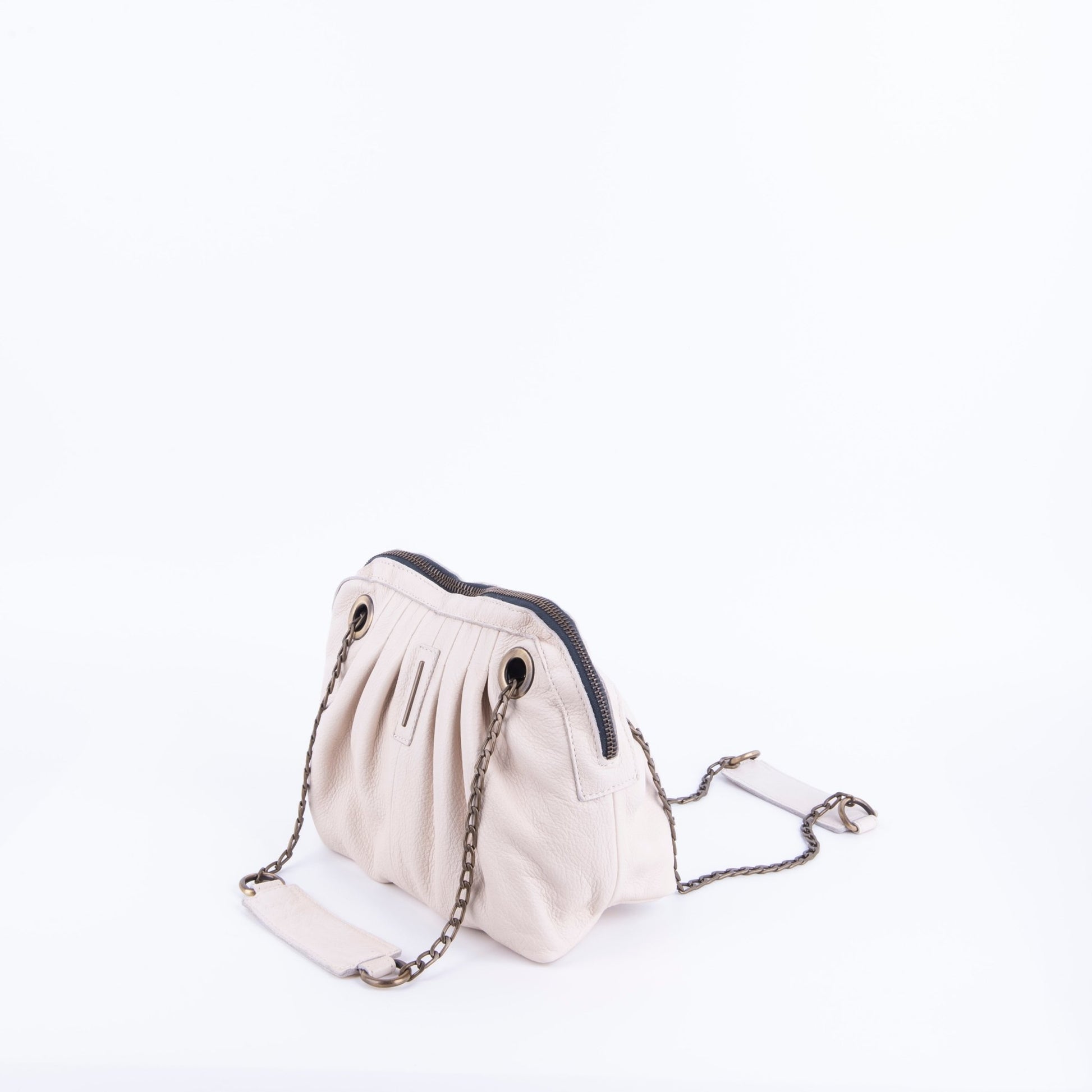 Vicky mousse latte macchiato - borsa piccola a tracolla in pelle bianca con zip - Marta Ray