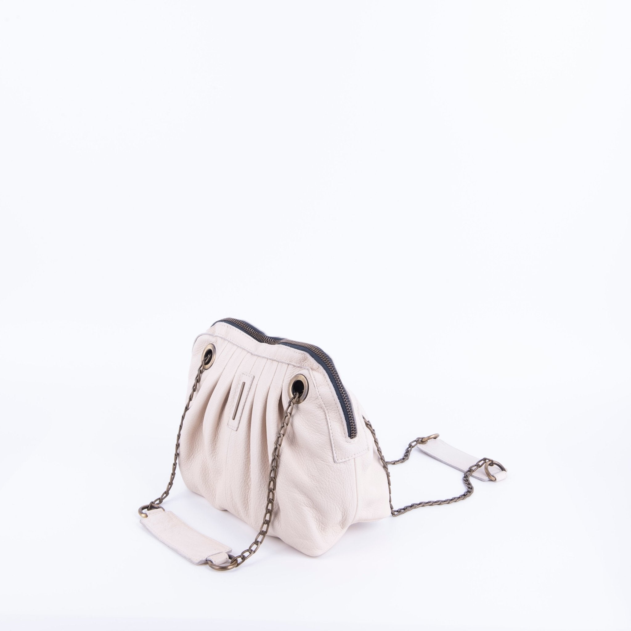 Vicky mousse latte macchiato - borsa piccola a tracolla in pelle bianca con zip - Marta Ray