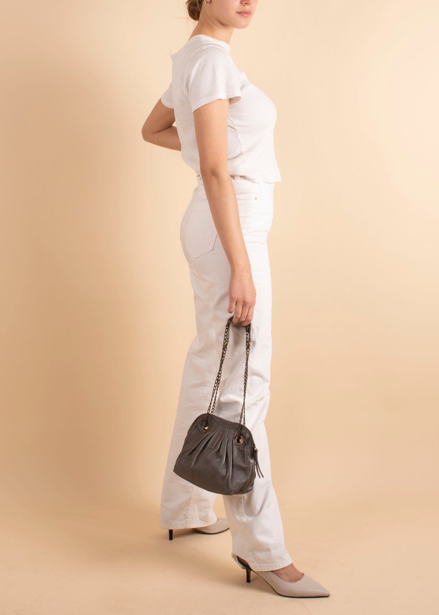 vicky mousse perlato smog silver - borsa piccola a tracolla in pelle argentata con zip - Marta Ray