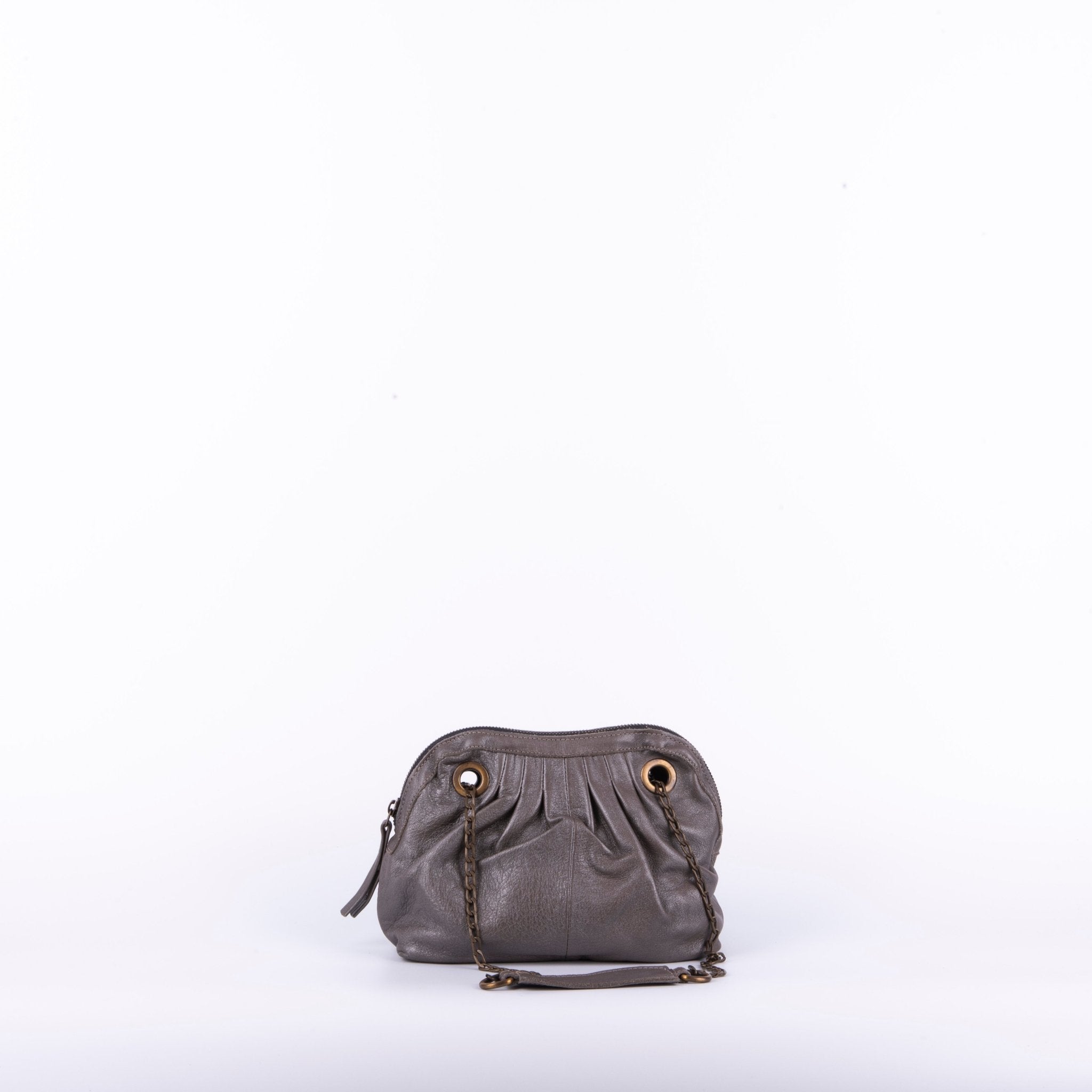 vicky mousse perlato smog silver - borsa piccola a tracolla in pelle argentata con zip - Marta Ray