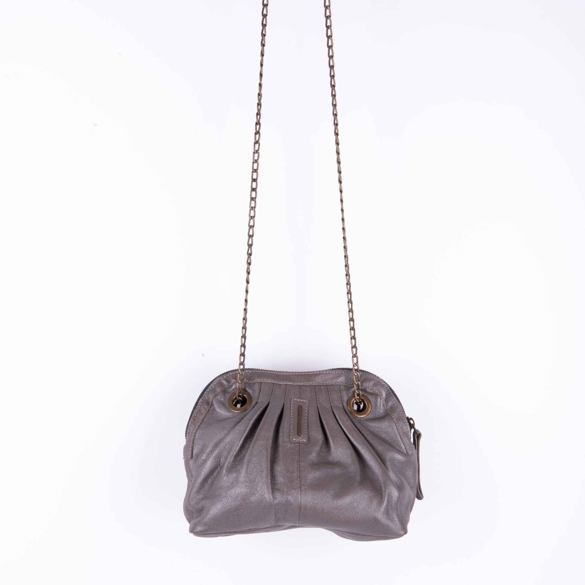 vicky mousse perlato smog silver - borsa piccola a tracolla in pelle argentata con zip - Marta Ray