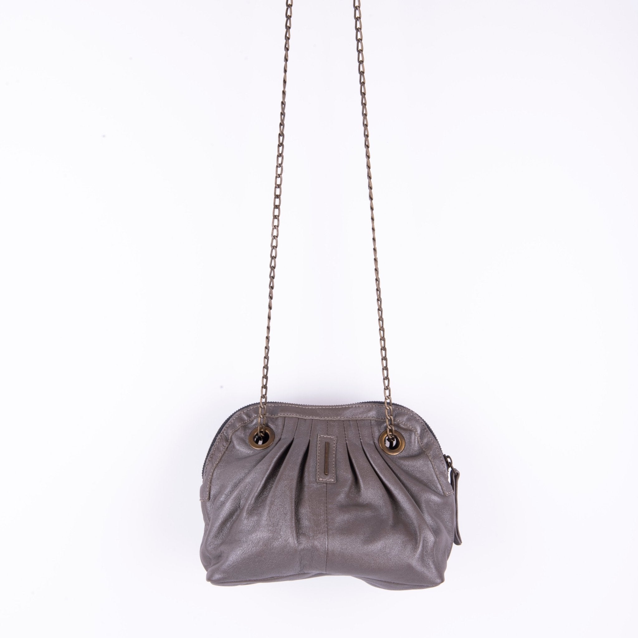 vicky mousse perlato smog silver - borsa piccola a tracolla in pelle argentata con zip - Marta Ray