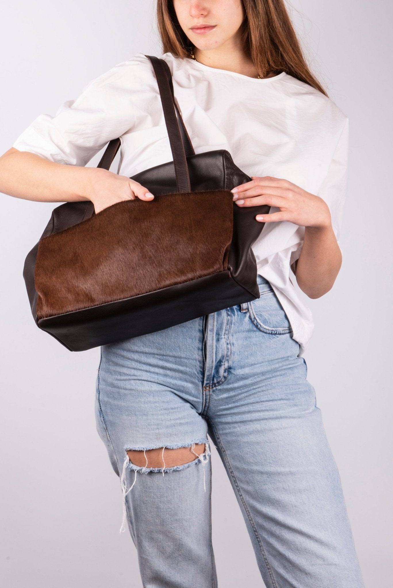 Viola mousse cavallino cioccolato - borsa a spalla in pelle marrone - Marta Ray