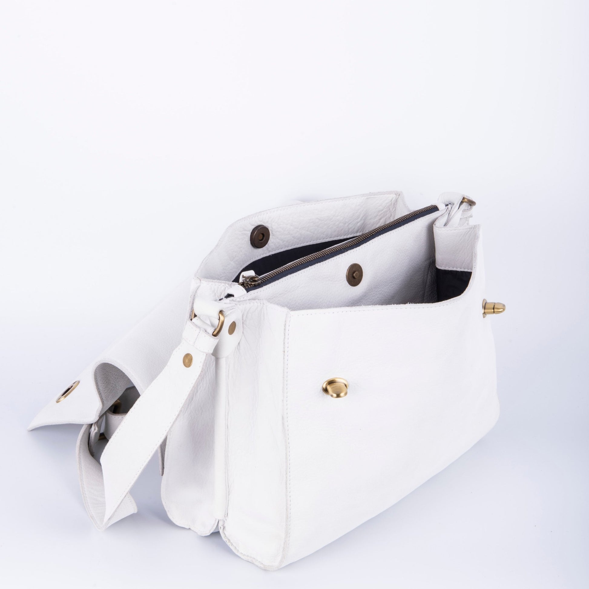 Virginia long beach bianco ottico - borsa a spalla e tracolla in pelle bianca - Marta Ray