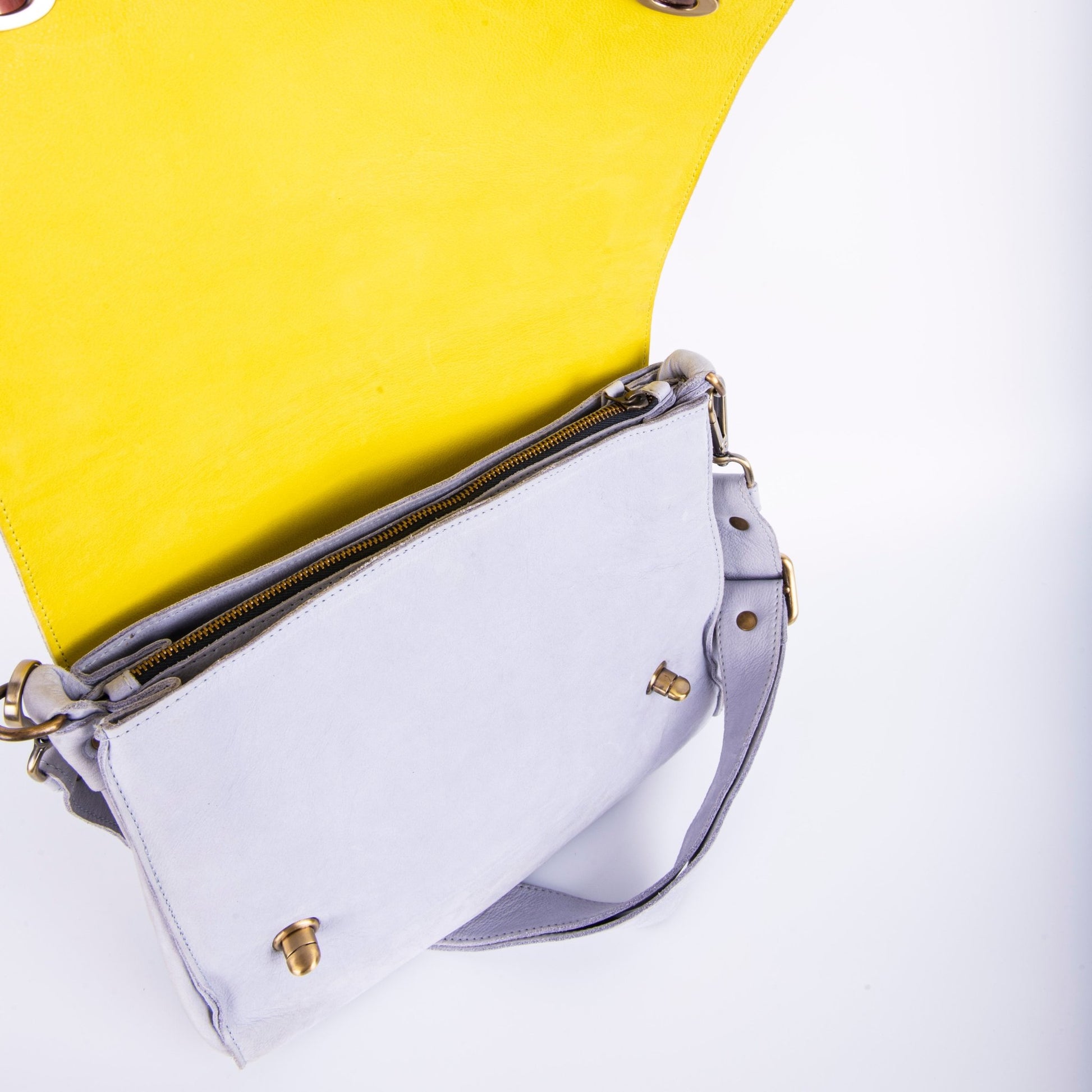 Virginia Long Beach bicolor lavanda e Lamborghini - borsa a spalla in pelle viola e giallo - Marta Ray