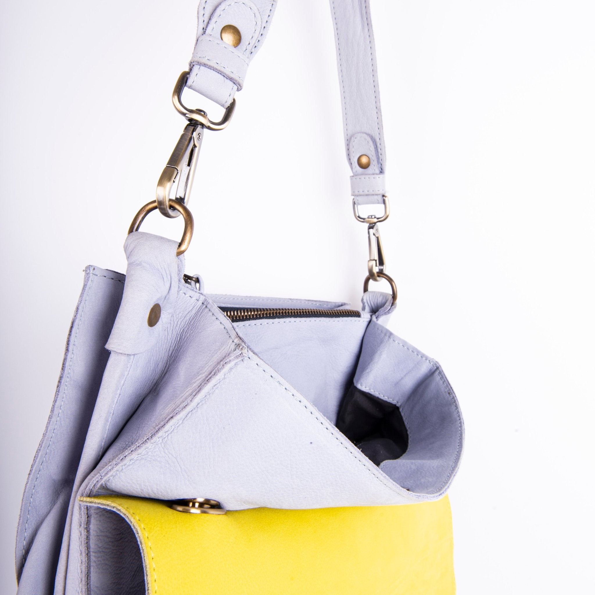 Virginia Long Beach bicolor lavanda e Lamborghini - borsa a spalla in pelle viola e giallo - Marta Ray