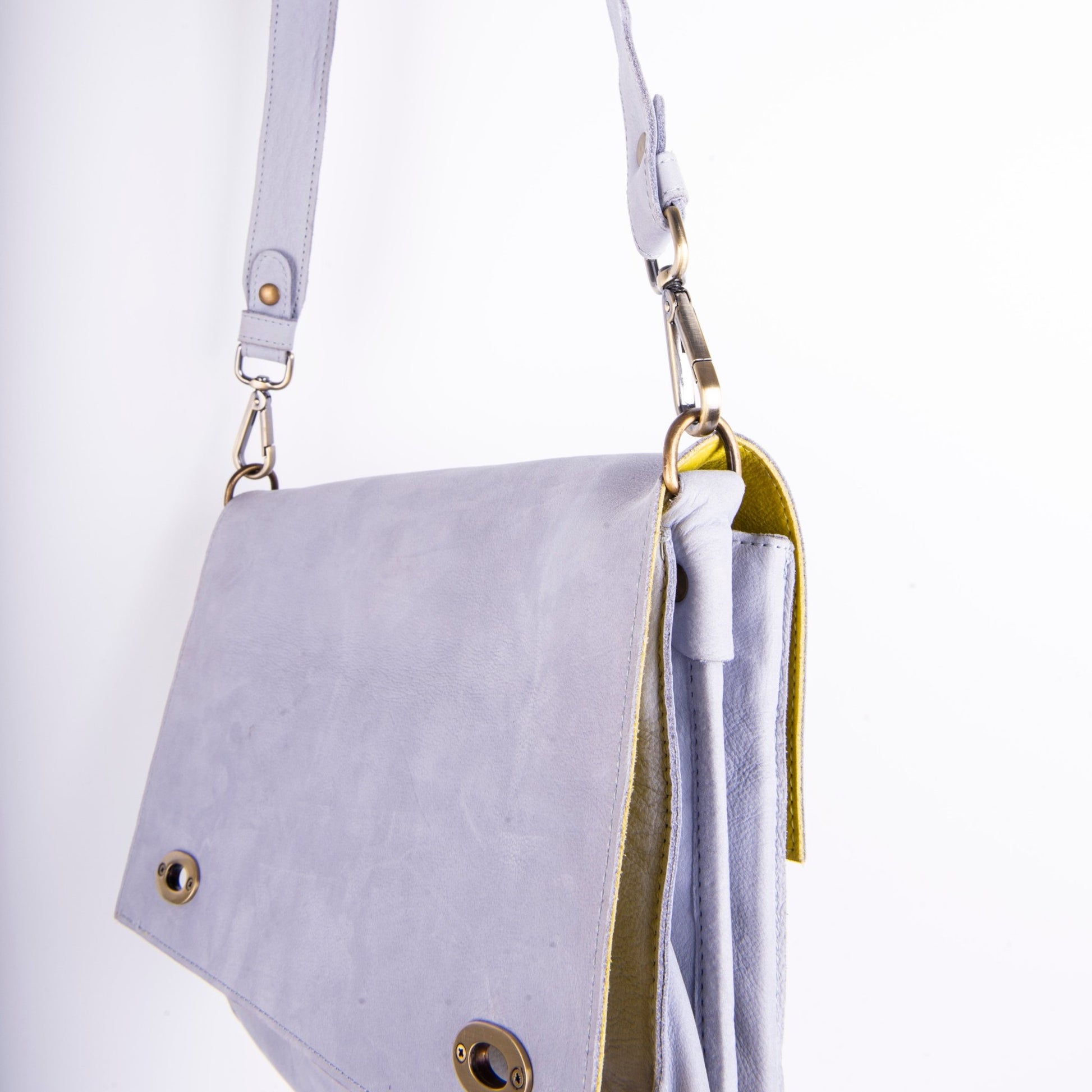 Virginia Long Beach bicolor lavanda e Lamborghini - borsa a spalla in pelle viola e giallo - Marta Ray