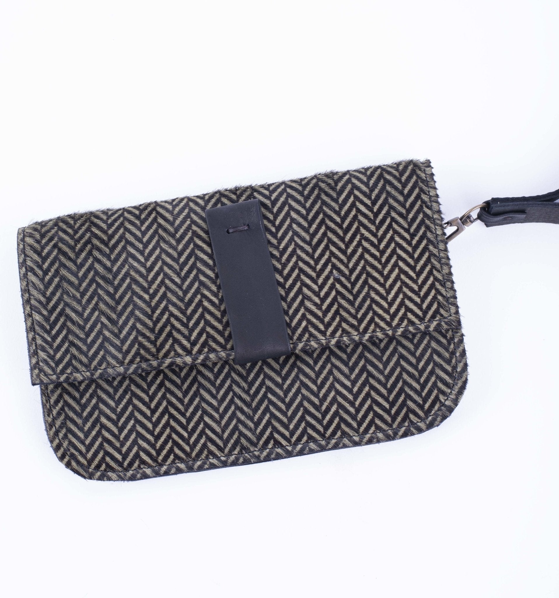 Wilma cavallino stampa verde spiga nero - pochette in pelle verde - Marta Ray