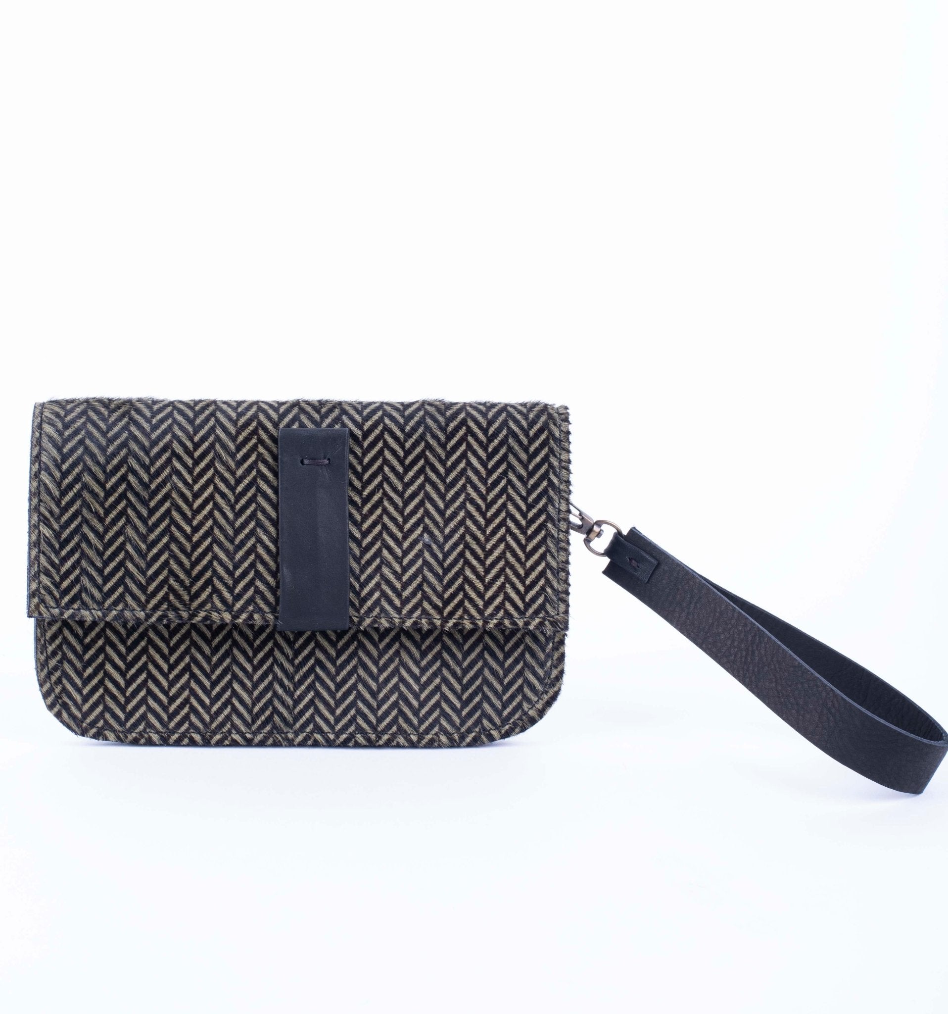 Wilma cavallino stampa verde spiga nero - pochette in pelle verde - Marta Ray
