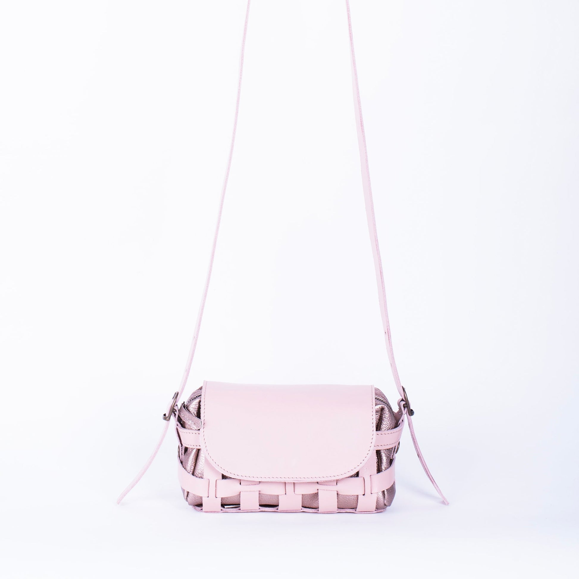 Yuma trill nude+ laminato cannella - borsa a tracolla in pelle rosa e oro rosa intercambiabile - Marta Ray