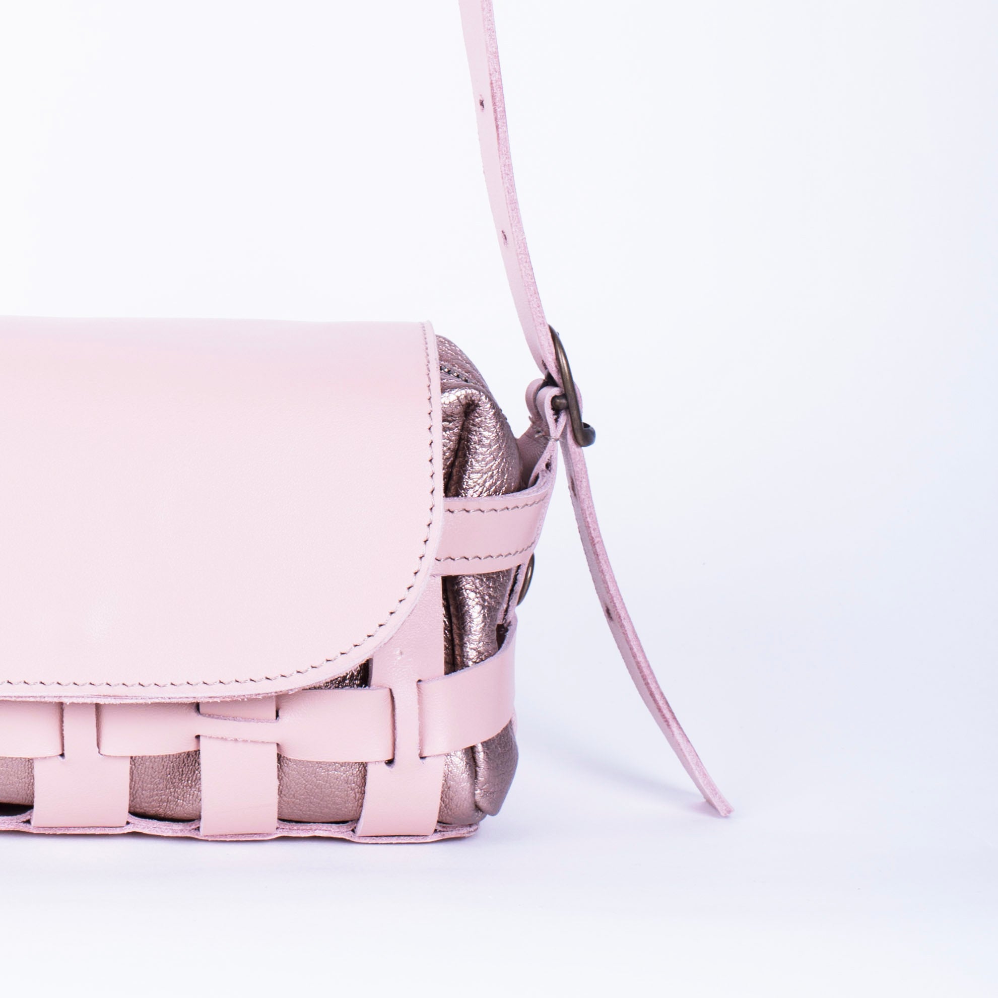 Yuma trill nude+ laminato cannella - borsa a tracolla in pelle rosa e oro rosa intercambiabile - Marta Ray