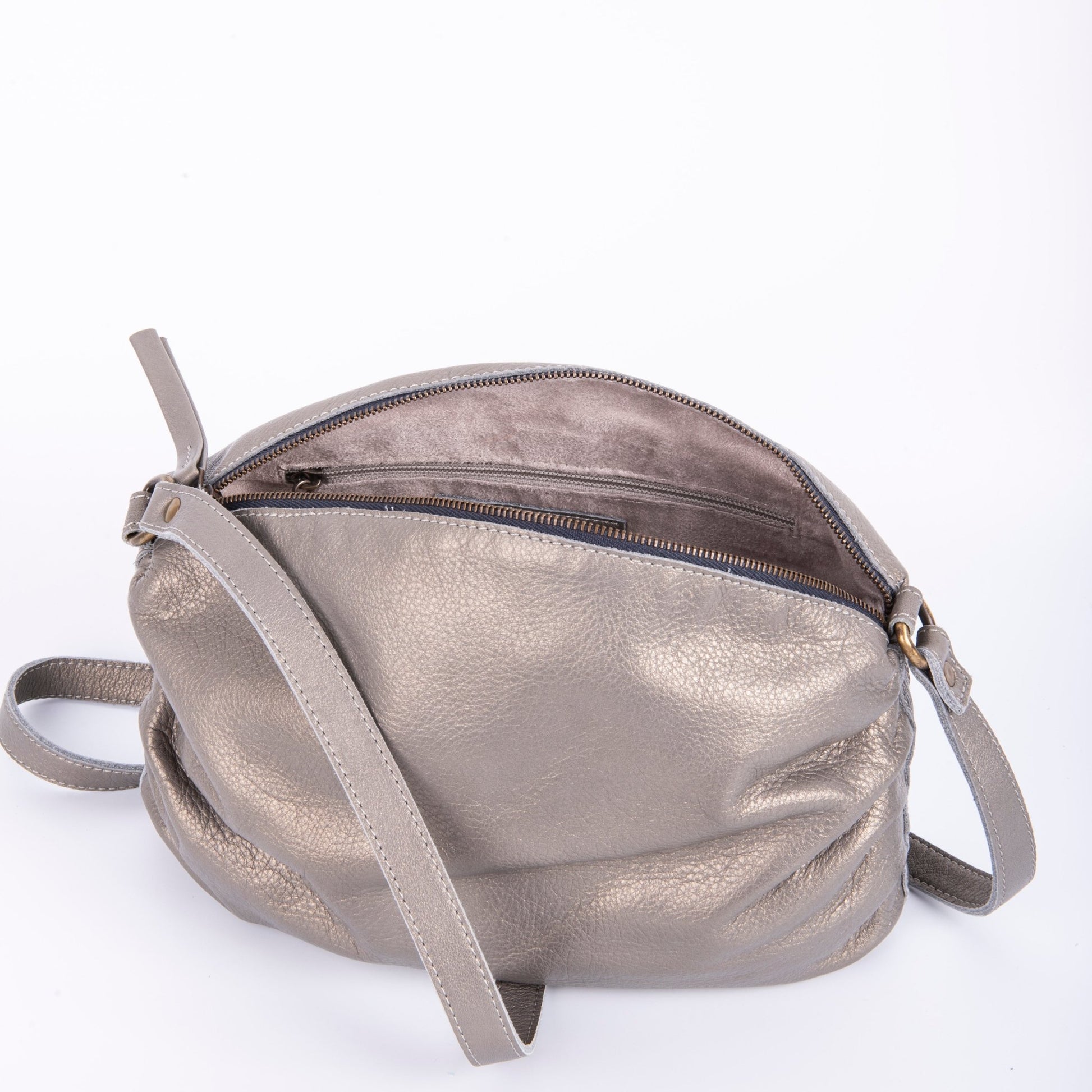 Zoe mousse perlato canna di fucile - borsa a tracolla in pelle grigia - Marta Ray